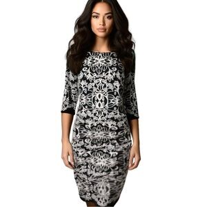 Eliza J Black and White Sheath Dress Office Dress 3/4 Sleeve Dress SZ 10